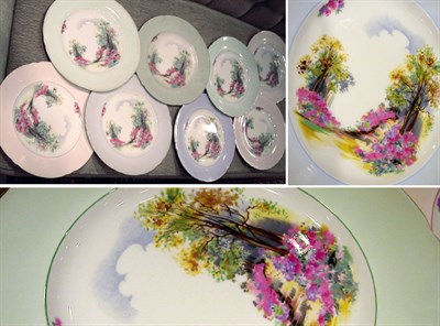 Lot 2522 - Eight Shelly Porcelain Dinner Plates