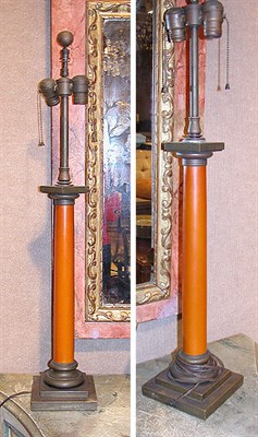 Lot 2553 - Pair of Painted Metal Columnar Two-Light Lamps