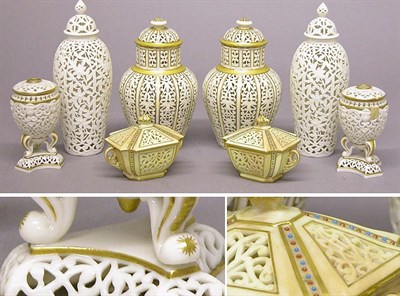 Lot 2365 - Group of Royal Worcester Reticulated Porcelain...