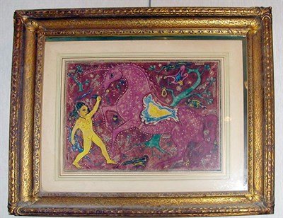Lot 2423A - Framed Asian Print of a Horse and Female