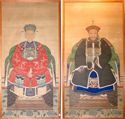 Lot 3548 - Pair of Chinese Ancestoral Portraits Of a...