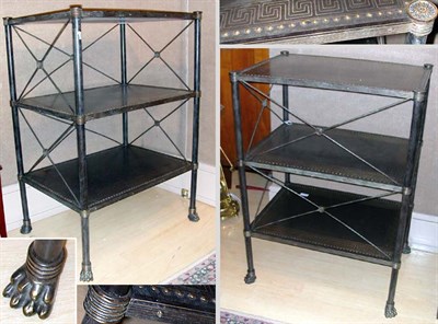 Lot 319 - Pair of Regency Style Patinated-Metal Etageres