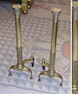 Lot 606 - Pair Neoclassical Style Brass Andirons