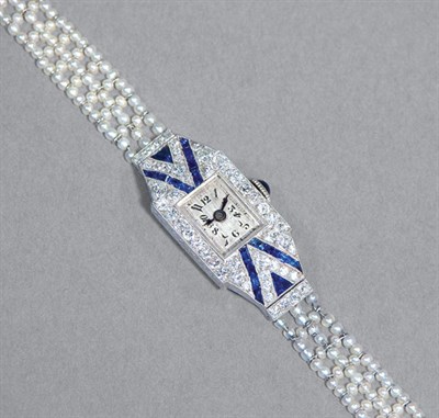 Lot 85 - Diamond, Sapphire & Seed Pearl Wristwatch