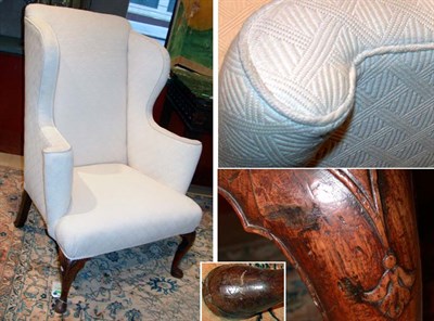 Lot 4426 - George II Walnut Wing Chair The rectangular...