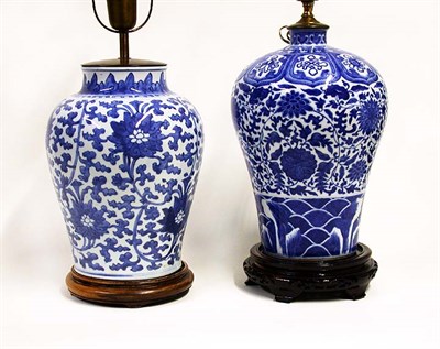 Lot 505 - Two Chinese Blue and White Porcelain Lamps