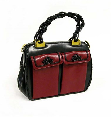 Lot 261A - Bottle Green and Red Leather Bag Italian,...