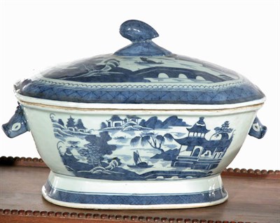 Lot 2186 - Canton Blue and White Porcelain Tureen and...