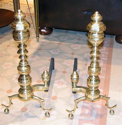 Lot 535 - Pair of Federal Style Brass Andirons; Together...