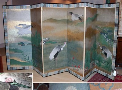 Lot 4194 - Japanese Six-Panel Screen Meiji Period, 19th...