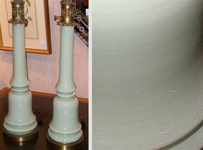 Lot 168 - Pair of Gilt-Metal Mounted Green Glass Lamps