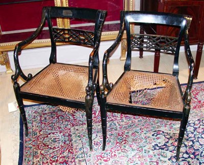 Lot 328 - Set of Four Regency Style Cane Seat Armchairs