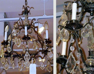 Lot 466 - Gilt-Metal and Cut Glass Six-Light Cage...