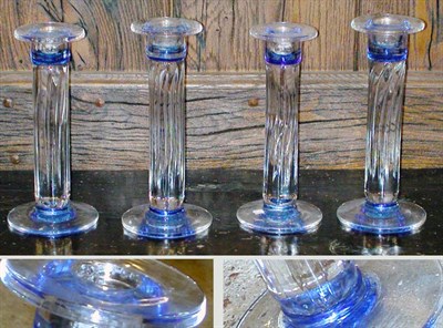 Lot 501 - Set of Four Colorless and Blue Glass Candlesticks
