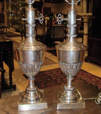 Lot 536 - Pair of Silver Plated Urn-Form Lamps