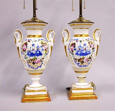 Lot 491 - Pair of Continental Porcelain Urns Mounted as...