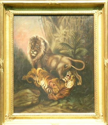 Lot 3130 - Manner of James Ward LION AND TIGER IN JUNGLE...
