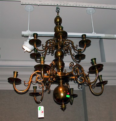 Lot 475 - Georgian Style Brass Twelve-Light Chandelier