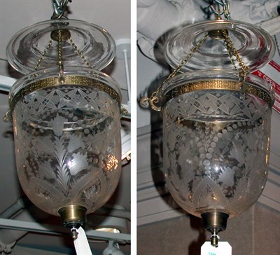 Lot 466 - Pair of Etched Glass Hanging Lanterns