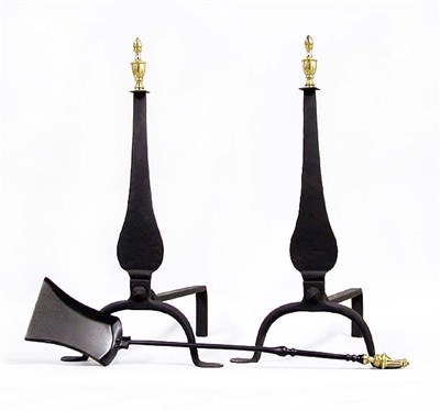 Lot 259 - Pair of Brass Mounted Iron Andirons Together...