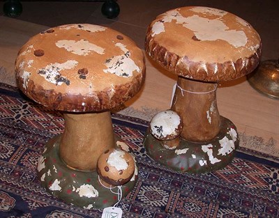 Lot 556 - Pair of Painted Metal Mushroom Stools