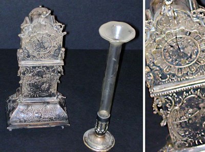 Lot 288A - Continental Silver Boudoir Clock Together With...