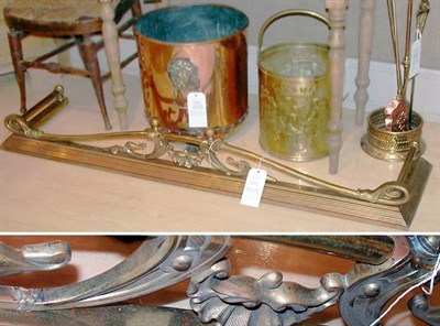 Lot 3038A - Brass Fire Fender and Set of Tools