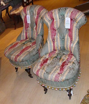 Lot 3236 - Pair of Victorian Tufted Upholstered Slipper...