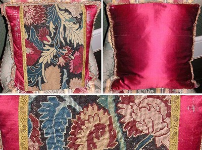 Lot 3182 - Pair of Needlework and Silk Pillows Each of...