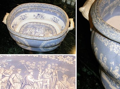 Lot 3094 - Staffordshire Blue and White Pottery Foot Bath...