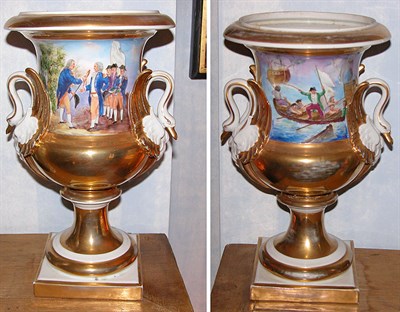 Lot 3150 - Pair of Neoclassical Style Porcelain Urns Each...