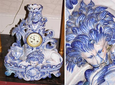 Lot 3147 - French Blue and White Faience Mantel Clock The...