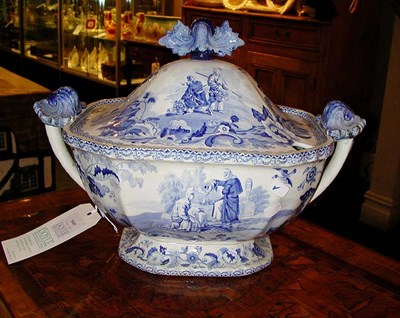 Lot 3049 - Staffordshire Blue and White Pottery Covered...