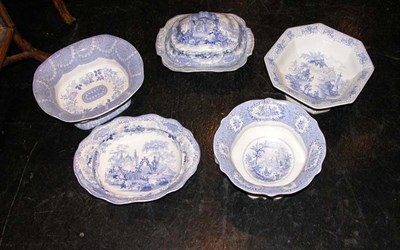 Lot 3050 - Group of Five Staffordshire Blue and White...
