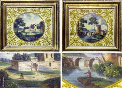 Lot 3065 - Pair of Framed English Painted Silk Pictures...