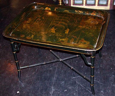 Lot 3254 - Victorian Gilt Decorated Black Papier Mache...