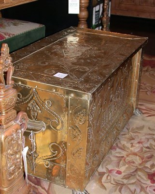 Lot 3163 - Continental Repousse Brass Wood Box The...