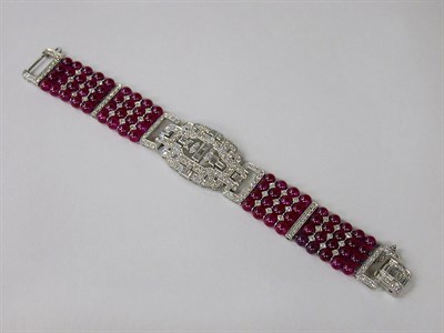 Lot 470 - Art Deco Diamond and Synthetic Ruby Bracelet