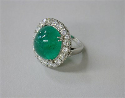 Lot 472 - Cabochon Emerald and Diamond Ring