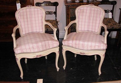 Lot 3018 - Pair of Louis XV Style Cream and Pink Painted...