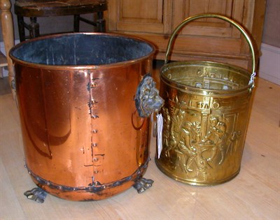Lot 3038 - Brass Mounted Copper Jardiniere; Together with...