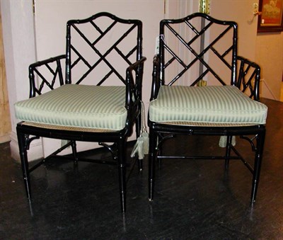 Lot 3011 - Pair of Regency Style Faux Bamboo Black...
