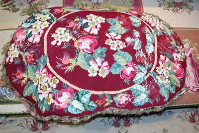 Lot 3026 - Needlework Pillow Worked in a rose design on a...