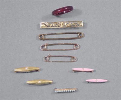 Lot 1 - Nine Antique Pins & Carnelian Band Ring