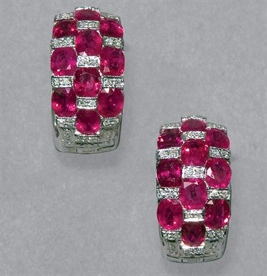 Lot 182 - Pair of Ruby & Diamond Earrings