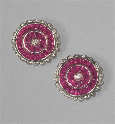 Lot 362 - Pair of Ruby & Diamond Earclips