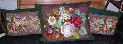 Lot 3287 - Three Needlework Pillows Each depicting an...