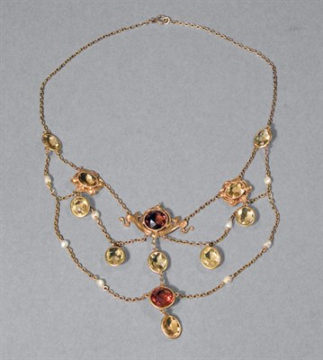 Lot 163 - Art Nouveau Gold, Citrine & Freshwater Pearl Necklace