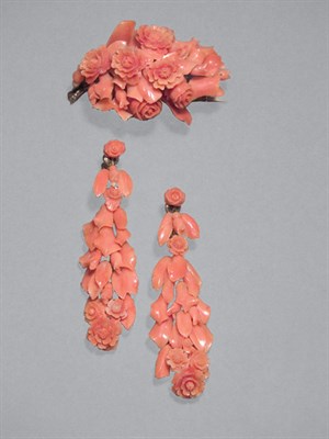 Lot 63 - Antique Carved Coral Brooch & Pair of Pendant-Earrings