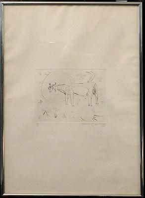 Lot 130 - Artist Unknown [COW IN A LANDSCAPE] Drypoint,...